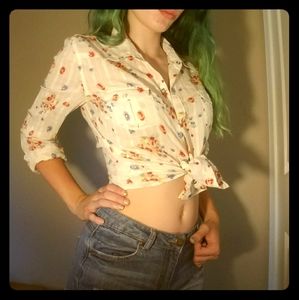 Vintage style white floral button down top